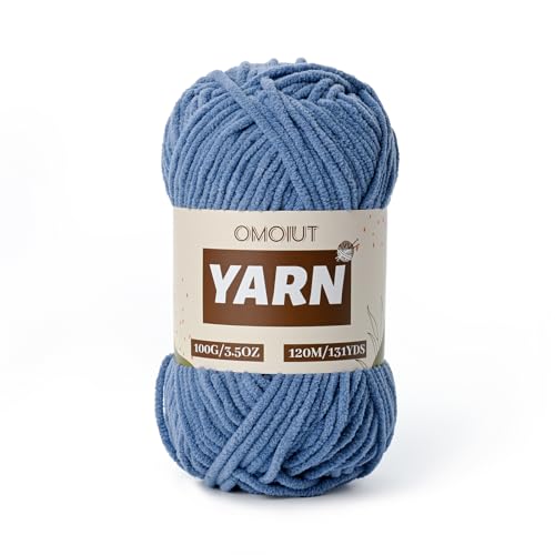 Image of Plush Chenille Chunky Crochet Yarn - Baby Yarn for Crocheting Soft - Velvet Yarns Knitting for Blankets Crafts - Fluffy Amigurumi Yarns 100g / 131yd (Navy Blue)