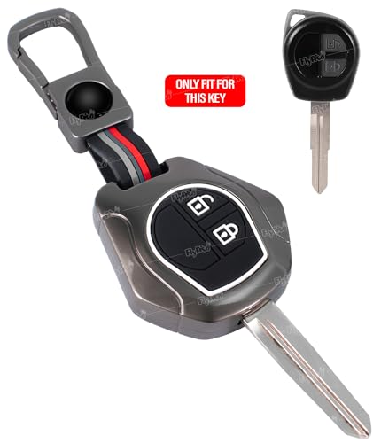 Image of Metal Silicon Key Cover Compatible for Maruti Suzuki S-Presso,Swift,SX4,DZire,Ignis,Alto,Vitara Brezza,Celerio,Ertiga,Ciaz,SCross,Baleno,Ritz 2 Button Key Visible in Low-Ligh Condition