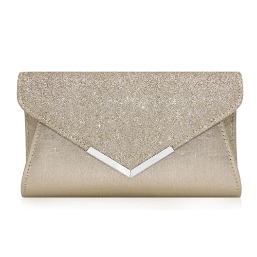Milisente Clutch Damen Glitzer Abendtasche Klein Umhängetasche(Gold)