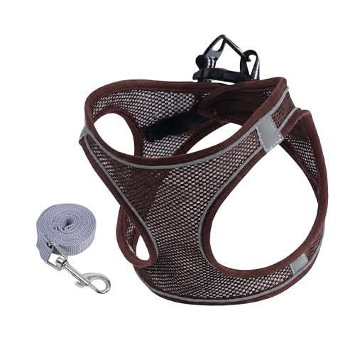 SMOUATOU All Weather Mesh Step in Vest Harness for Small and medidum Dogs and Cats, Adjustable Soft Padded Dog Vest with Easy Control Handle for Dogs Pets (Chocolate Brown, S)