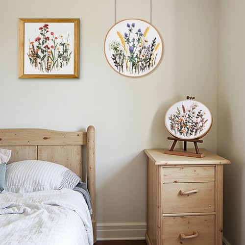 Image of Santune 3 Pack Embroidery Kit for Beginners, Needlepoint Cross Stitch Kits for Adults,Needle Point Sets with Stamped Wild Flower Pattern Stitch Video Tutorial