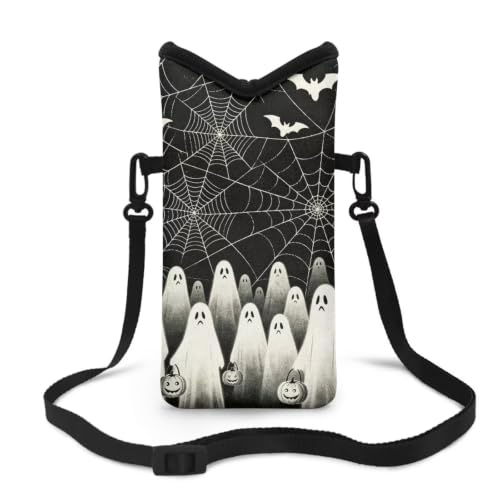 Image of Crossbody Bags Small Cell Phone Case with Strap Universal Travel Bag Fits Most Smartphone for iPhone 13 /12 /11 /10, for Samsung 22 /23 /24 /25, 8 inch x 4 inch, Ghost Spider-web Print Black