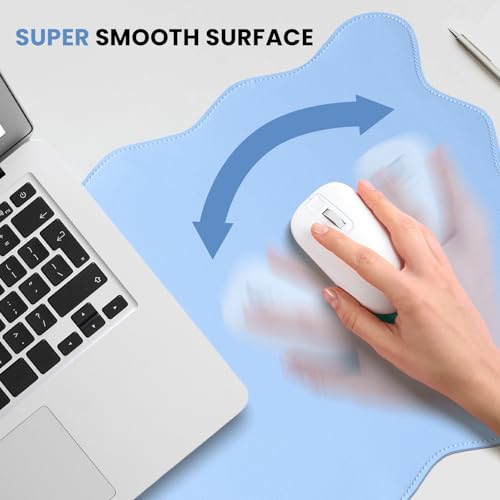 Image of PU Leather Desk Pad, Scalloped Non-Slip Mouse Pad & Large Desk Mat Cover Stitched Edges Writing Pad for Office, Home - Waterproof, Easy to Clean, Durable Surface I 31.4 inchx15.7 inch, Air Blue