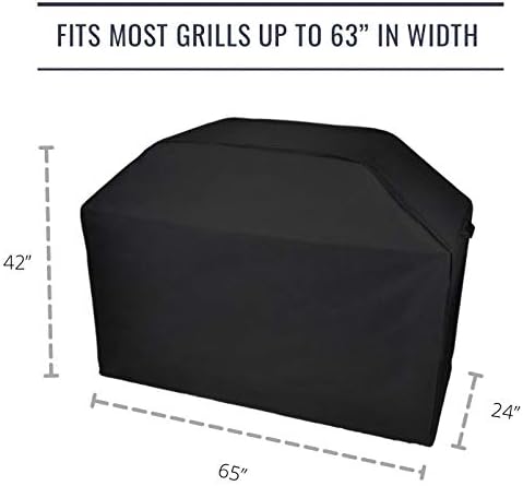 101mart 65 Inch BBQ Gas Grill Cover - Heavy Duty, Rip-Proof, Weather Resistant and Fade Protection - Features Wide Air Vents, Durable Handles & Tightening Drawstring for Secure Fit (Black)
