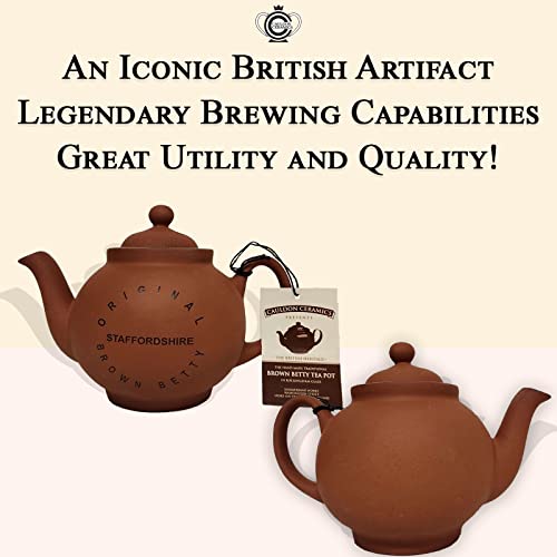 Cauldon Ceramics Classic Brown Betty Teapot | Traditional Handmade 2 Cup Brown Betty Teapot With Engraved Logo | Made With Staffordshire Red Clay | Authentic, Made In England Teapot | 20 Fl Oz #TOP4