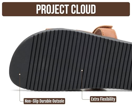 Image of Project Cloud 100% Genuine Leather Sandals for Women Footwear - Stylish Womens Sandals with Plush & Soft Insole - Non-Slip and Water-Resistant Beach Sandals Slides for Women (Mayvy)