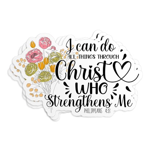 (3Pcs) I Can Do All Things Through Christ Stickers 2" Faith Philippians 4 13 Jesus Bible Verse Decals Christian Waterproof Vinyl Sticker for Laptop Water Bottle Sticker Gifts for Her Him 2 Inches