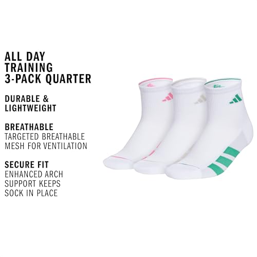 Image of adidas Women's All Day Training Socks 3 Pairs | 3-Pack, Targeted Cushioning, Arch Support, Breathable Moisture-Wicking, Reinforced Heel & Toe, All-Day Comfort