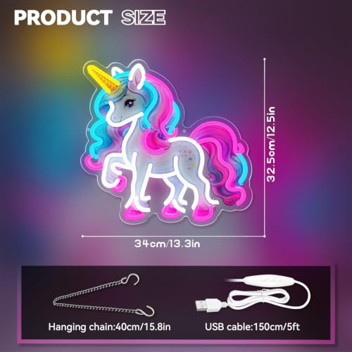 Image of Unicorn Neon Sign for Wall Decor, Colorful Unicorn Neon Signs, Dimmable Acrylic Neon Lights for Girls Room Bedroom School Classroom Party Decorations Nursery, Perfect Gifts