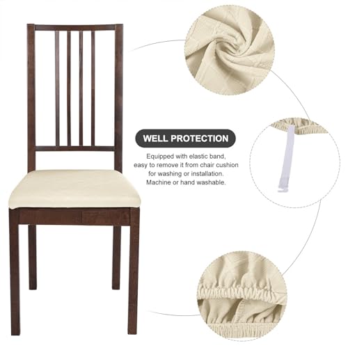 Image of SearchI Seat Covers for Dining Room Chairs Stretch Jacquard Chair Seat Covers Set of 4, Removable Washable Upholstered Chair Seat Protector Cushion Slipcovers for Kitchen, Office(Beige Rhombus)