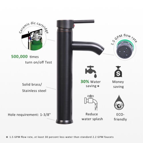 Eclife 14" Bathroom Vanity And Sink Combo Black Small Vanity Round Tempered Glass Vessel Sink & 1.5 Gpm Water Save Faucet & Solid Brass Pop Up Drain (A09B08) #TOP6