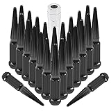 MIKKUPPA M14x1.5 Wheel Spike Lug Nuts, 24pcs Black Spike Lug Nuts 14mmx1.5 Solid 4.4' Tall Acorn Lug Nut with 1 Socket Key Replacement for Chevy Silverado 1500 2500 3500, F-150 F-250 F-350