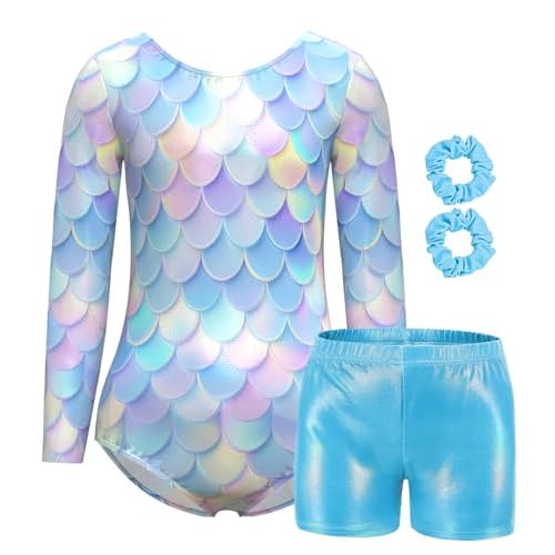 MOLLDAN Gymnastics Leotard for Girls Long Sleeve Biketard Unitard Tumbling Activewear for Kids Colorful Scale-a 8Y(8-9 Years)