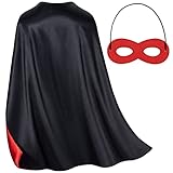 Kids Double-Sided Superhero Capes and Mask - Black Super Hero Cape Perfect for Dress-Up, Halloween, Christmas, Cosplay, and Birthday Parties (Black)