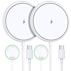 Magnetic Wireless Charger 2 Pack, 15W Fast Mag-Safe Compatible Charging Pad for iPhone 16/15/14/13/12 Series & AirPods 3/2/Pro, Dual-Port Wireless Charging Station with Sleep-Friendly Light