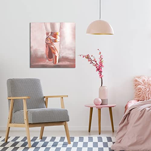 Homeoart Dancer Wall Art Ballerina Pink Ballet Shoes Painting Picture Canvas Prints Modern Framed Artwork Ready To Hang 24"X24" #TOP1
