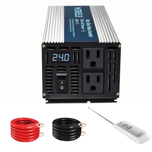 Image of WZRELB 600W Pure Sine Wave Inverter 24V DC to 110V 120V AC Power Converter with LED Display, Remote Controller, Off-Grid Power Inverter 1200W Surge for Home, RV, Truck, Camping
