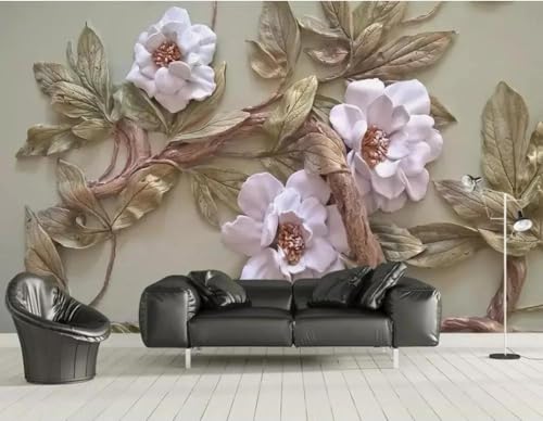 Papier peint fleurs 3d intissé pour masquer les défauts du mur - 2