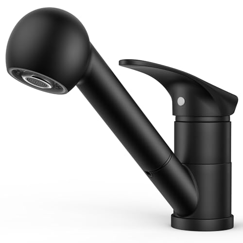 FORIOUS Robinet Cuisine Noir, Mitigeur Cuisine avec Douchette Acier Inoxydable, Monocommande, Monolevier Pivotant À 360° pour 1 Trou