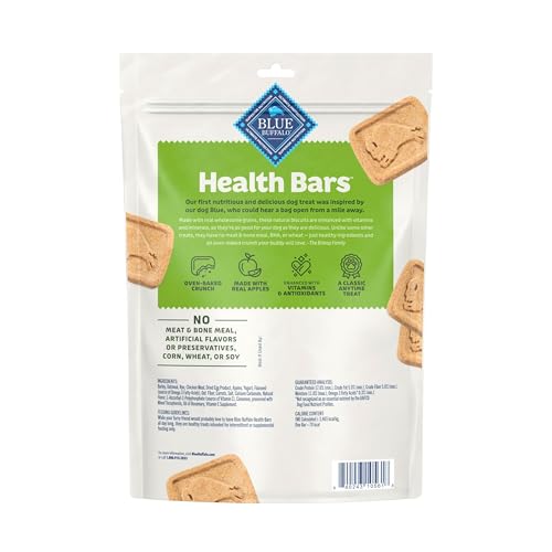 Image of Blue Buffalo Health Bars Crunchy Dog Biscuits, Oven-Baked with Natural Ingredients, Apples & Yogurt, 16-oz Bag, (Pack of 4)