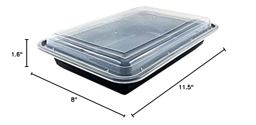 Tristone 58 oz. Large Black Rectangular Microwaveable Food Take-Out Containers w/Lid (Pack of 10)
