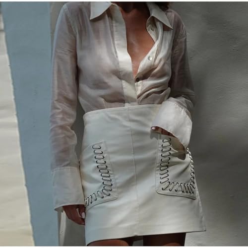 Bandage Patchwork Mini Skirt Women PU Leather High Waist Zipper A-line Skirts Spring Summer Lady Street Office2