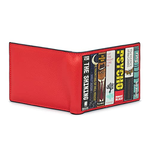 Yoshi Horror Bookworm Men's Leather Wallet, Genuine Red & Black Leather Wallet, RFID Blocking Wallet for Men, Red, One Size, Horror Bookworm4