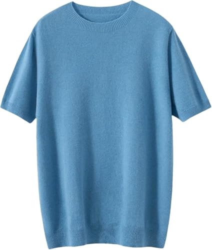 Mens Short Sleeve Wool Knitted Tshirt Oneck Loose Fit Pullover Sweater Casual Comfortable Top