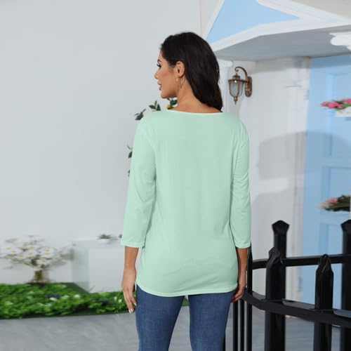 3/4 Sleeve T Shirts for Women Crew Neck Button Down Blouses Dressy Casual Business Henley Daily Tees Fall Fashion3