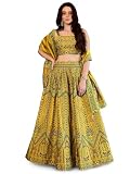 PURVAJA Lehenga Choli - Conjunto de seda sintética para mujer, verde lima, talla única
