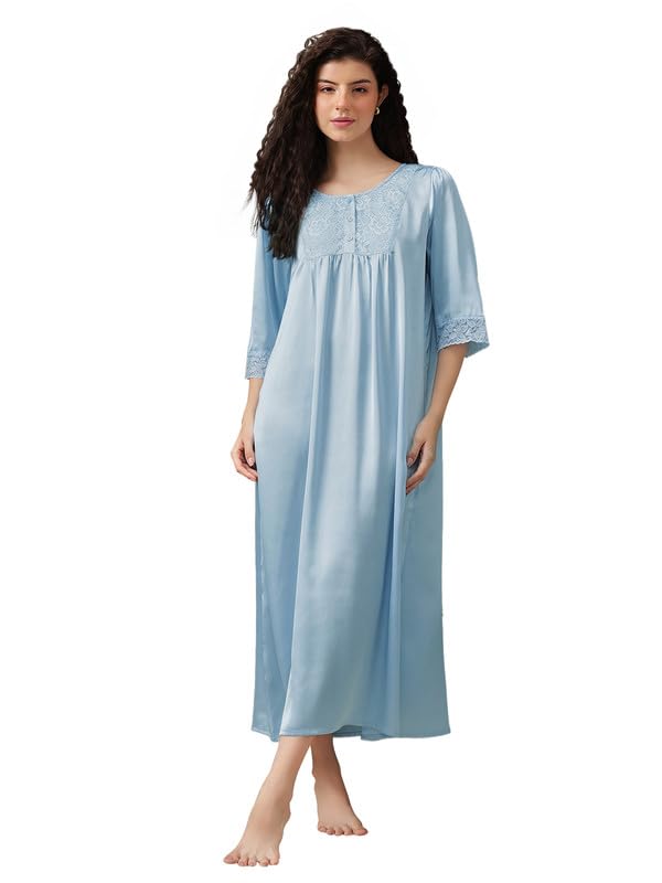 clovia Women's Satin Long Nighty-picture-30