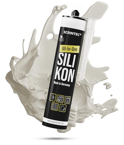 SCRINTEC® All-In-One Silikon Hellgrau [310 ml] – Silikon Dichtstoff für Bad, Küche & Fenster – UV-beständig,lebensmittelecht & natursteinverträglich–in recycelter Kartusche–Produziert am 08/10/2025