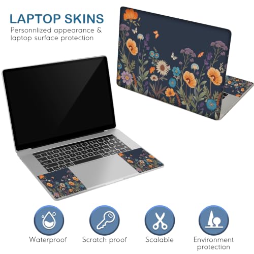 Image of DINKY 13 13.3 14 15.4 15.6 Inches Laptop Skin Sticker Decal Netbook Skin Sticker,15.6 inch Flora Universal Reusable Notebook Art Decal Protector Cover, Flowers Plants Butterflies
