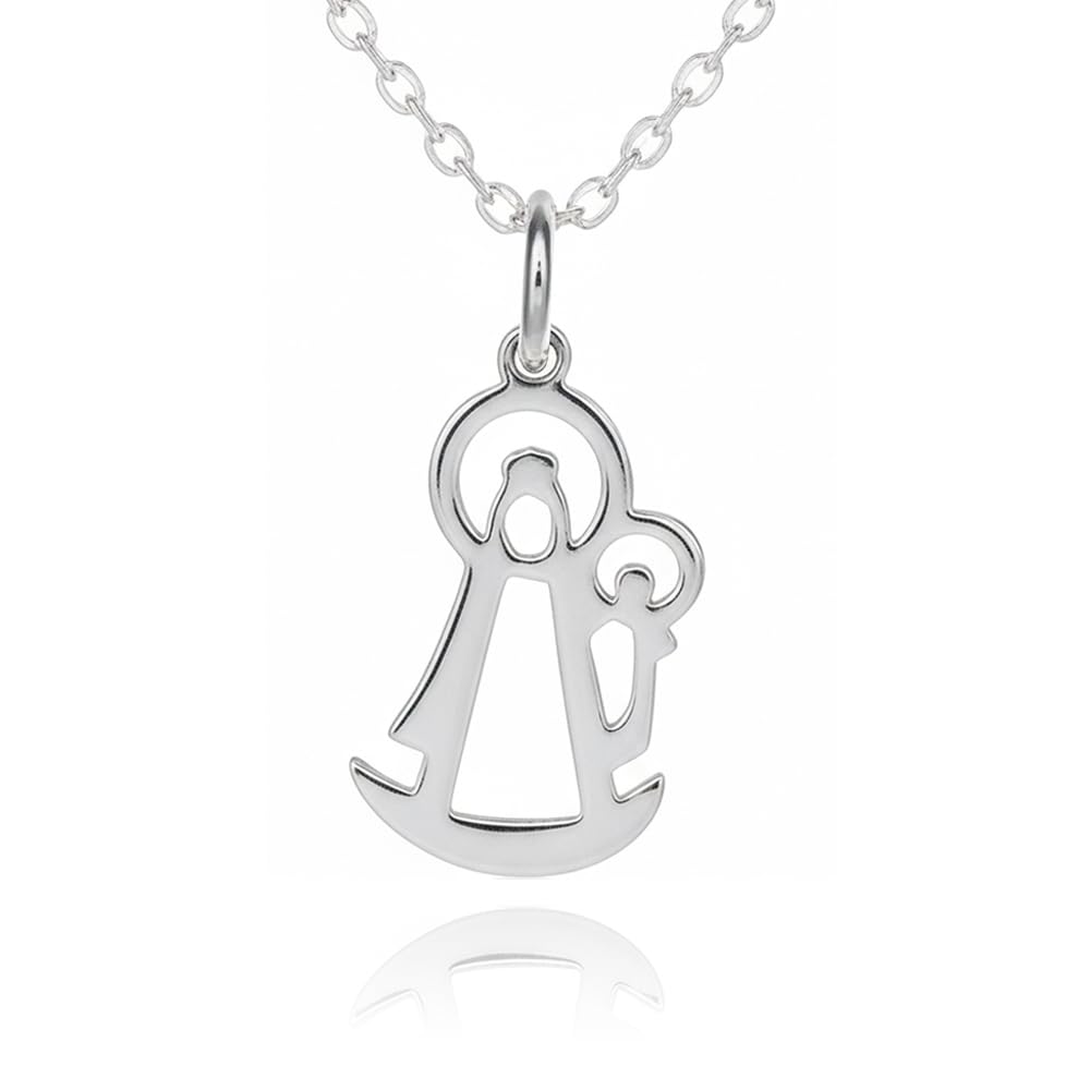 Passo Collar mujer con medalla Virgen del Carmen en plata 925 - Cadena de plata mujer con medalla Virgen Milagrosa en forma de silueta - Se envía en una caja de regalo Hand Mande