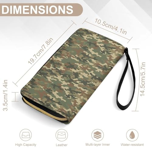 Leather Women's Wallet, Large Capacity Card Holder, Multi-layer Pockets, Travel Ready, Army Camouflage 3D Print2
