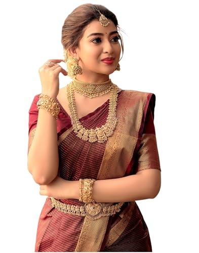 Image of SIRIL Women's Banarasi Kanjivaram Soft Silk Jacquard Saree with Unstitched Blouse Piece
