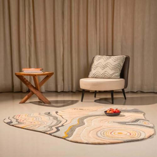 Image of Hand Made Tufted Carpet Premium Wool Abstract Irregular Design Non Slip Area Rug for Living Room Weight- |32 Pound|Size-6x9 Feet (72x108 Inch)