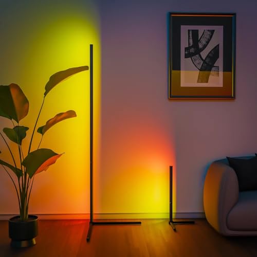 Lampadaire intelligent RGB multicolore connectée avec éclairage LED sur pied et télécommande - 4