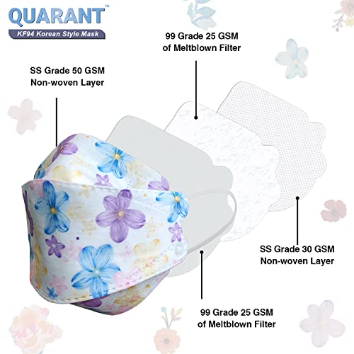 QUARANT KF94 Korean Style Designer Face Mask with Nose Clip and Mask Extender (10 Pack) for Unisex