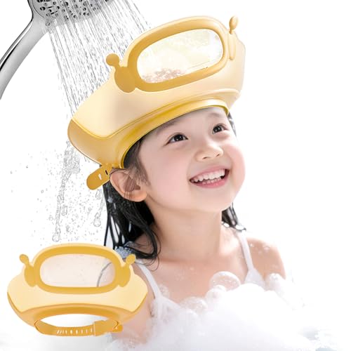 Image of FUNUPUP Baby Shower Cap for Kids, Baby Bath Shampoo Visor Cap Hair Washing Shield Adjustable, Yellow Robot