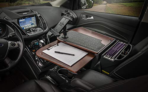 Image of AutoExec AE-GMCD-TAB-21M GripMaster Car Desk for Your Vehicle Workstation and Mobile Office, Mahogany with Tablet Mount