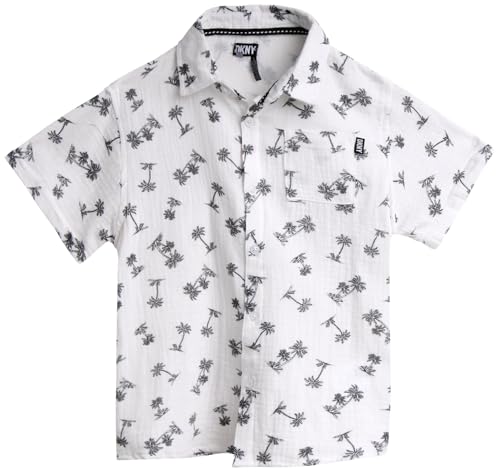 Image of DKNY Boys' Shorts Set - 2 Piece Short Sleeve Collared Button Down Shirt and Stretch Denim Shorts for Boys (Sizes: 8-12)