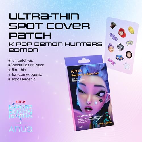 Image of Anua Ultra-Thin Spot Cover Patch, Invisible Hydrocolloid Acne Patch for Face, Cute Pimple Patches, Centella Care for Sensitive Skin, KPop Demon Hunters, Korean Skincare, 55ea