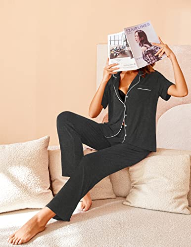Image of Avidlove Women Pajamas Set Notch Collar Soft Sleepwear Pjs Short Sleeve Button Down Nightwear with Long Pants