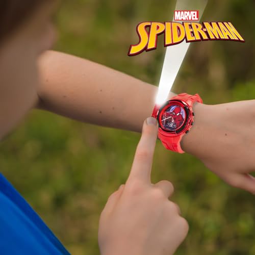 marvel spider-man flashlight watch for kids  light-up fun with lcd display led flashlight and durable silicone band
