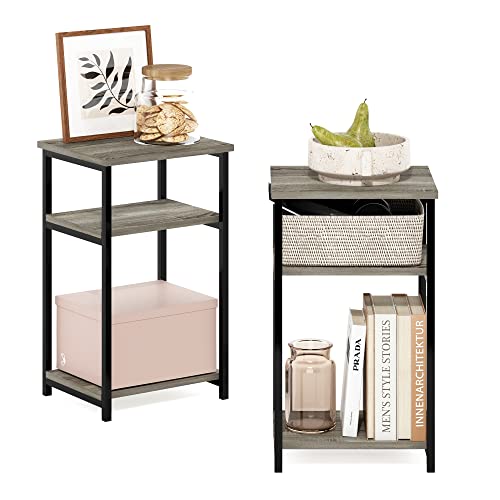 Image of Furinno Just 3-Tier Metal Frame End Table with Storage Shelves, 2-Pack, French Oak