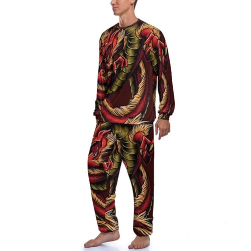 Pyjama homme Dragon Rouge ensemble haut bas manche longue coton - 2