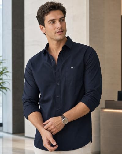 Image of NOBERO Men's Cotton Shirt | Regular Fit | Full Sleeve Solid Shirt | Casual, Office Wear & Business Casual