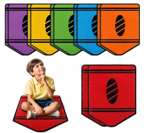 Vindany 12 Pack Crayon-Shaped Classroom Rug for Kids Non-Slip Carpet for Classroom Seating Sit Spots Floor Mats for Preschool Kindergarten Daycare Flexible Seating for Learning & Circle Time