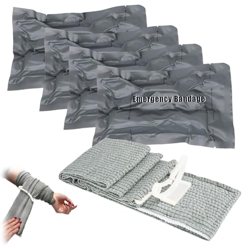 4 Piezas Vendaje Israelí, Vendaje de Emergencia de 6 Pulgadas, Israeli Vendaje Hemostático, Israel Vendaje, Vendaje de Emergencia para Exteriores, Color Gri